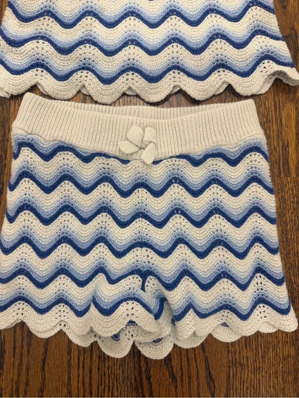 Janie and Jack White and Blue Crochet Wave Kids Matching Set